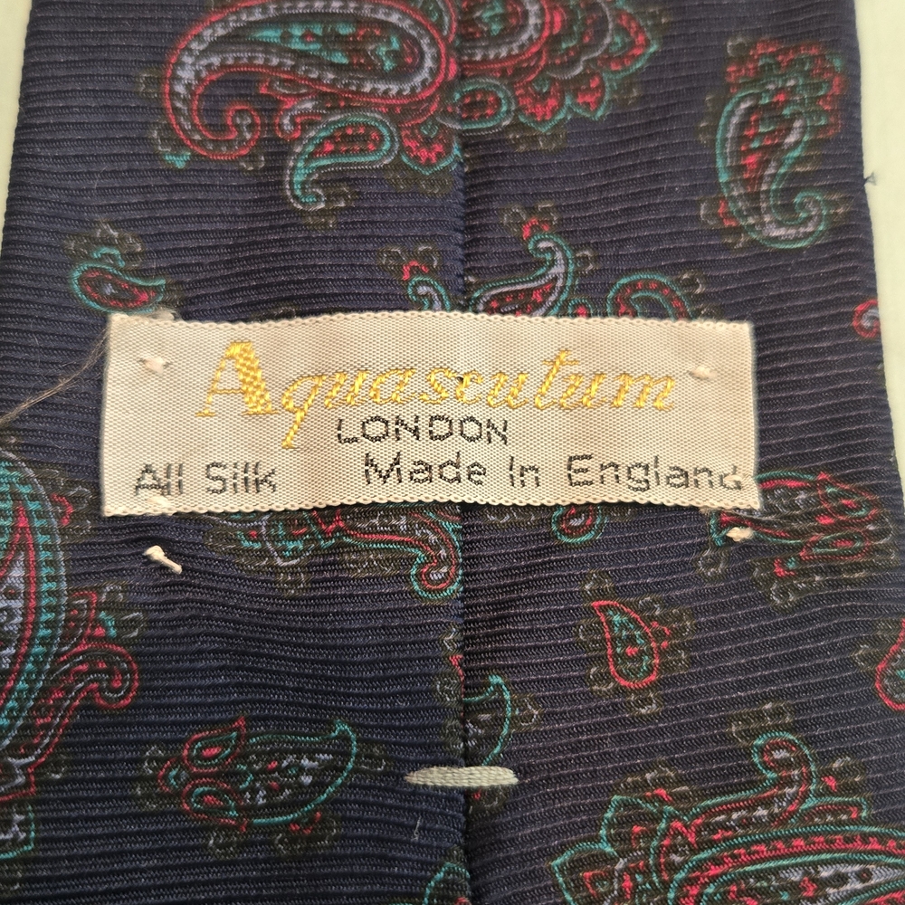 Aquascutum Men's Silk Paisley Tie - Navy and Red. Handmade In England All Silk.